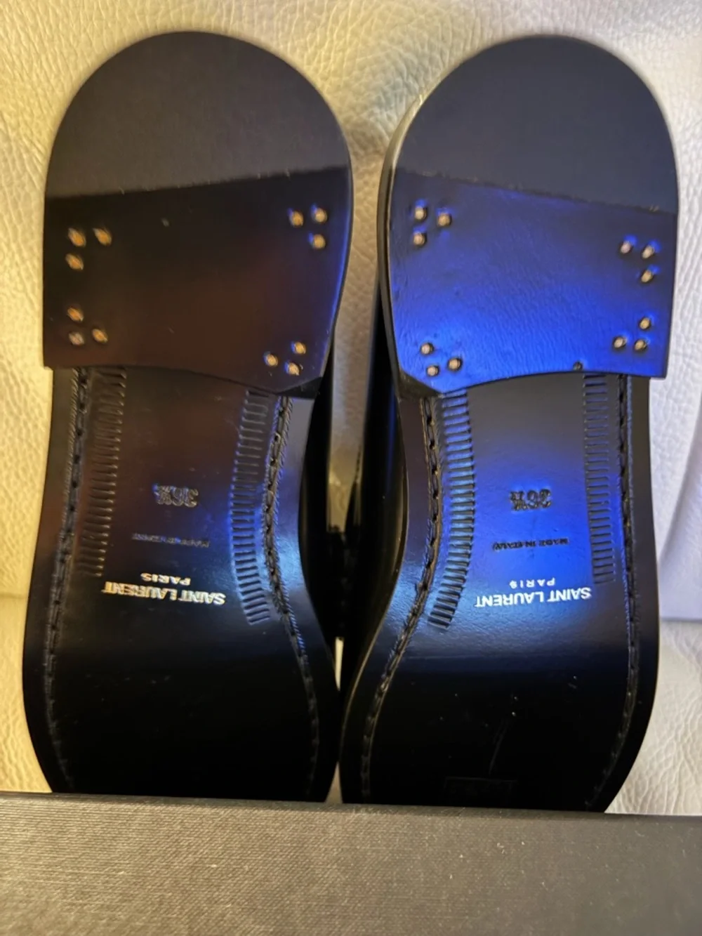 Saint Laurent Black Leather Penny Loafers - Gloss Finish - Picture 7 of 8